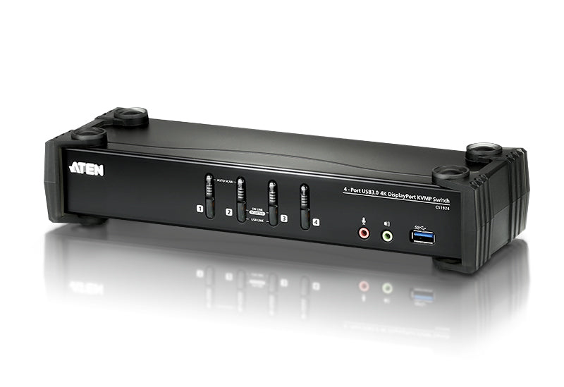 Aten Desktop KVMP Switch 4 Port Single Display 4k DisplayPort w/ audio, Cables Included, 2x USB Port, Selection Via Front Panel Aten Desktop KVMP Switch 4 Port Single Display 4k DisplayPort w/ audio, Cables Included, 2x USB Port, Selection Via Front Panel